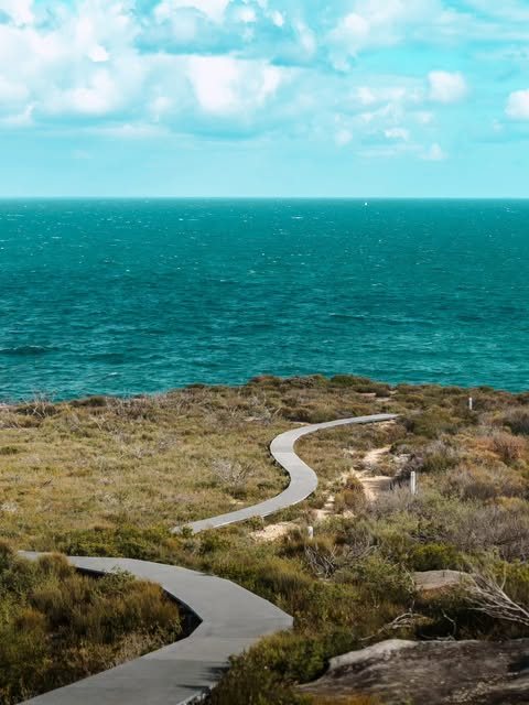 A winding coastal path above turquoise water